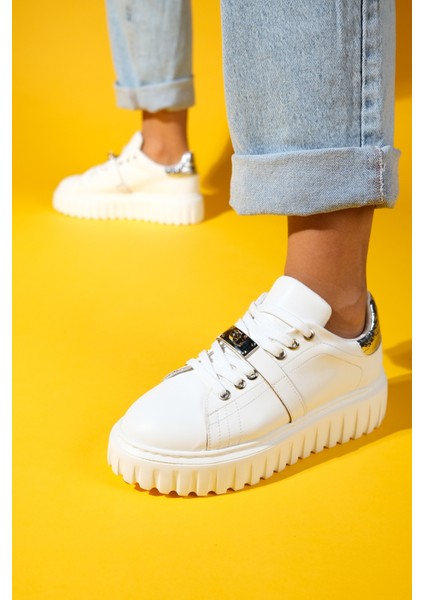 Andro Beyaz Gümüş Kalın Tabanlı Kadın Spor Ayakkabı indirimleri