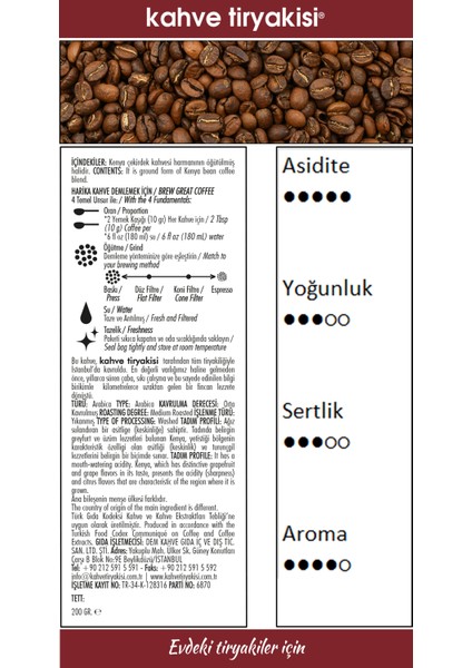 Kenya Filtre Kahve 200 gr Paket