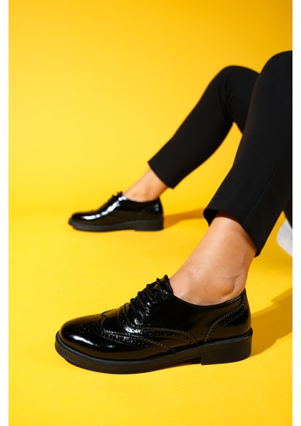 Avra Siyah Rugan Deri Kadın Oxford Ayakkabı indirimleri