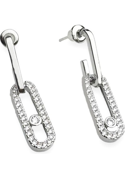 Mess Uno Zirkon Taşlı Iki Katlı Badem Sallantılı Çivi Küpe