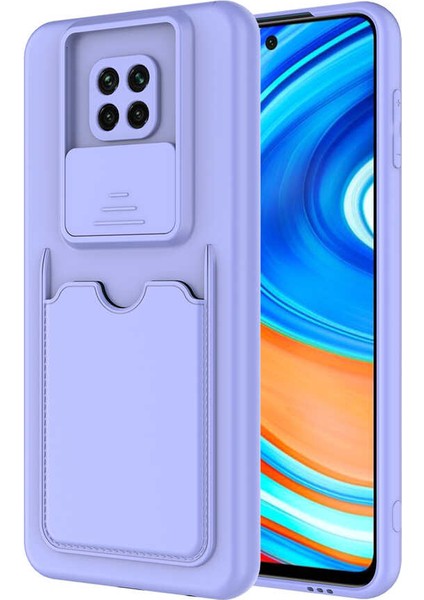 - Xiaomi Redmi Note 9 Pro - Kılıf Slayt Sürgülü Kart Bölmeli ​Kartix Kapak - Koyu Mor
