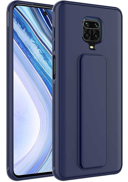 - Xiaomi Redmi Note 9 Pro - Kılıf Mat Koruyucu El Tutacaklı Stand Olabilen Qstand Kapak - Siyah