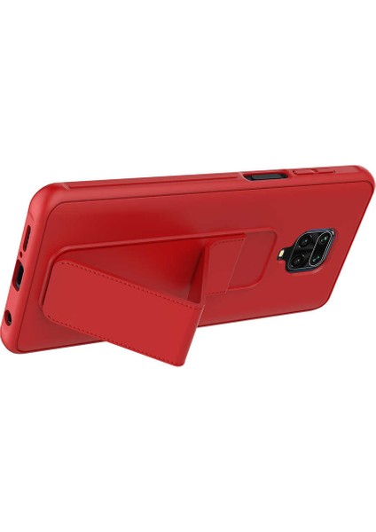 - Xiaomi Redmi Note 9 Pro - Kılıf Mat Koruyucu El Tutacaklı Stand Olabilen Qstand Kapak - Siyah