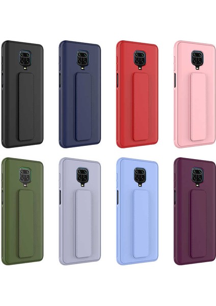- Xiaomi Redmi Note 9 Pro - Kılıf Mat Koruyucu El Tutacaklı Stand Olabilen Qstand Kapak - Siyah