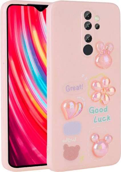 - Xiaomi Redmi Note 8 Pro - Kılıf Kabartma Figürlü Parlak Toys Silikon Kapak - Pembe - T30176