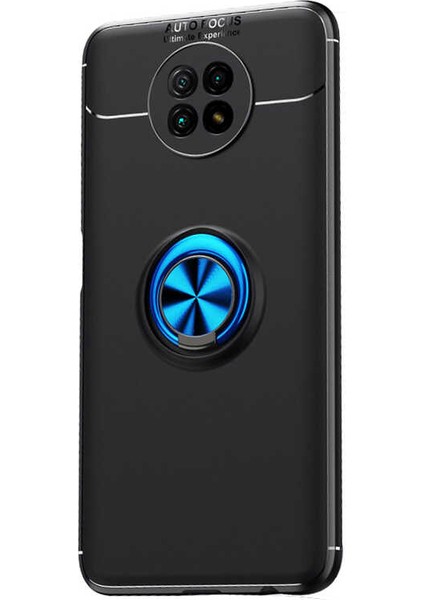 - Xiaomi Redmi Note 9 5G - Kılıf Yüzüklü Karbon Ravel Silikon Kapak - Siyah-Mavi