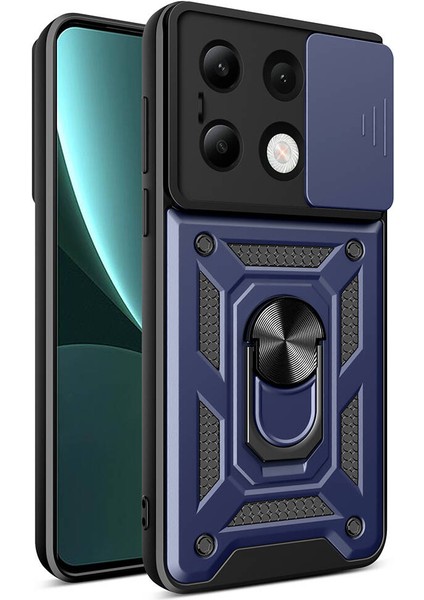 - Xiaomi Redmi Note 13 4G - Kılıf Magnetik Standlı Kamera Korumalı Sürgülü Vega Kapak - Mavi - T31990