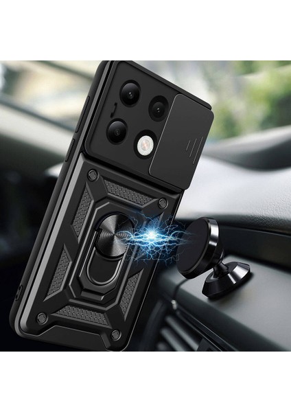 - Xiaomi Redmi Note 13 4G - Kılıf Magnetik Standlı Kamera Korumalı Sürgülü Vega Kapak - Siyah