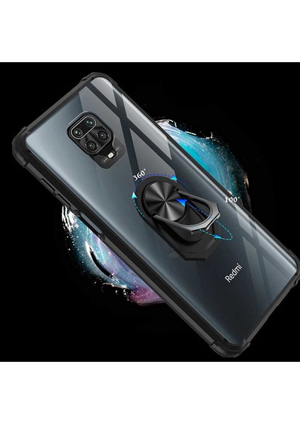 - Xiaomi Redmi Note 9S - Kılıf Yüzüklü Arkası Şeffaf Koruyucu Mola Kapak - Kırmızı