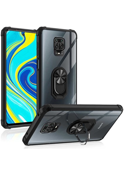 - Xiaomi Redmi Note 9S - Kılıf Yüzüklü Arkası Şeffaf Koruyucu Mola Kapak - Kırmızı