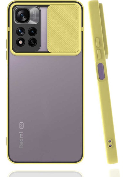 - Xiaomi Redmi Note 11 Pro Plus 5G - Kılıf Slayt Sürgülü Arkası Buzlu Lensi Kapak - Sarı - T19680