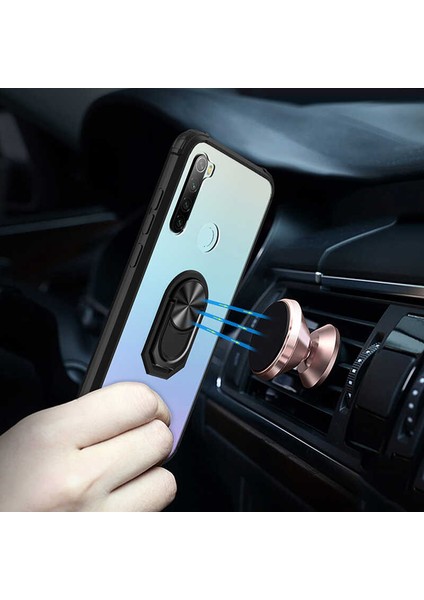 - Xiaomi Redmi Note 8 - Kılıf Yüzüklü Arkası Şeffaf Koruyucu Mola Kapak - Siyah