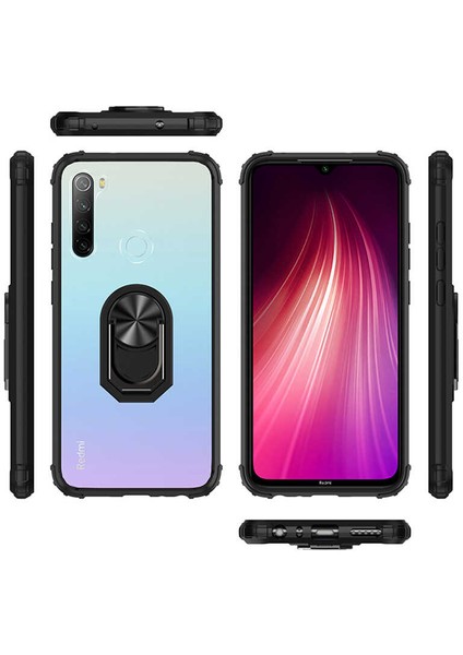 - Xiaomi Redmi Note 8 - Kılıf Yüzüklü Arkası Şeffaf Koruyucu Mola Kapak - Siyah