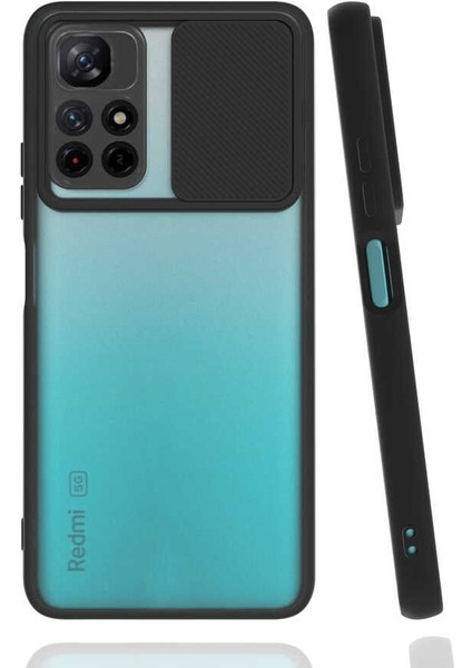 - Xiaomi Redmi Note 11T 5G - Kılıf Slayt Sürgülü Arkası Buzlu Lensi Kapak - Siyah - T19679