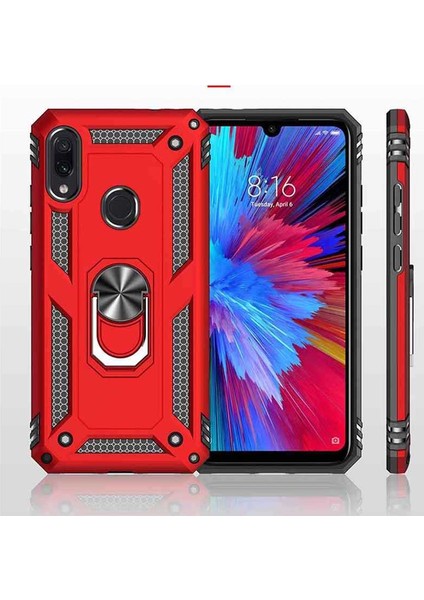 - Xiaomi Redmi Note 7 - Kılıf Yüzüklü Zırh Tank Vega Kapak - Siyah