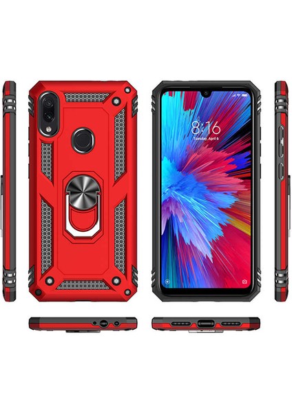 - Xiaomi Redmi Note 7 - Kılıf Yüzüklü Zırh Tank Vega Kapak - Siyah