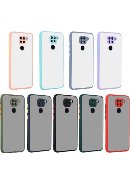 - Xiaomi Redmi Note 9 - Kılıf Arkası Buzlu Renkli Düğmeli Hux Kapak - Mor