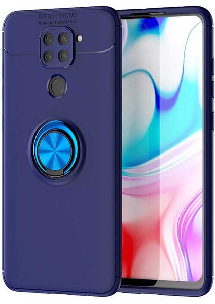 - Xiaomi Redmi Note 9 - Kılıf Yüzüklü Karbon Ravel Silikon Kapak - Mavi - T13862