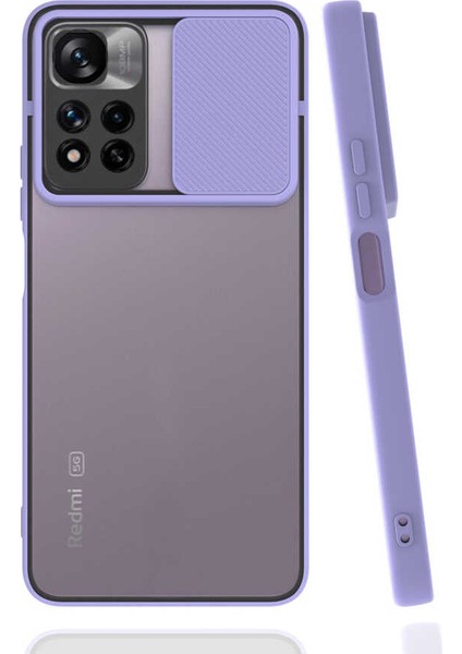 - Xiaomi Redmi Note 11 Pro Plus 5G - Kılıf Slayt Sürgülü Arkası Buzlu Lensi Kapak - Lila - T19680