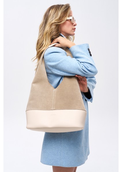 Hakiki Süet Salaş Omuz Çantası Ekru modelleri