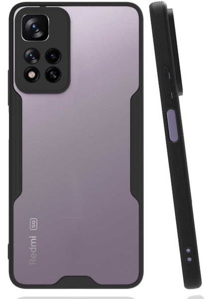 - Xiaomi Redmi Note 11 Pro Plus 5G - Kılıf Kenarı Renkli Arkası Şeffaf Parfe Kapak - Siyah - T20478