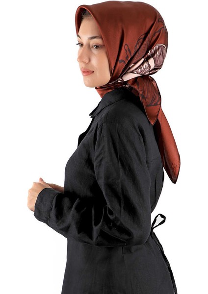 Bordo Begonya Desen Sura Ipek Eşarp