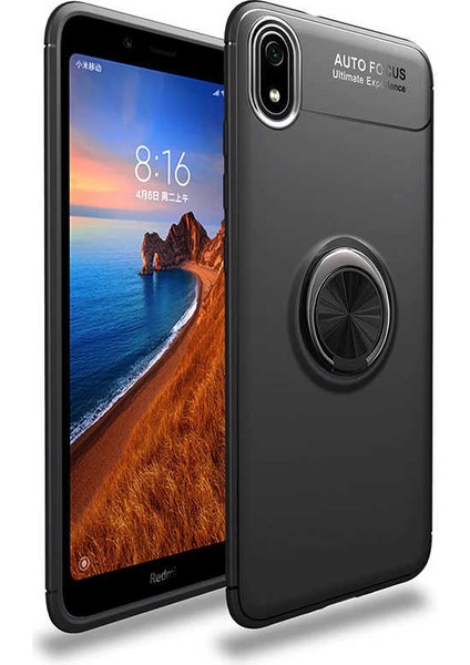 - Xiaomi Redmi 7A - Kılıf Yüzüklü Karbon Ravel Silikon Kapak - Siyah - T10543