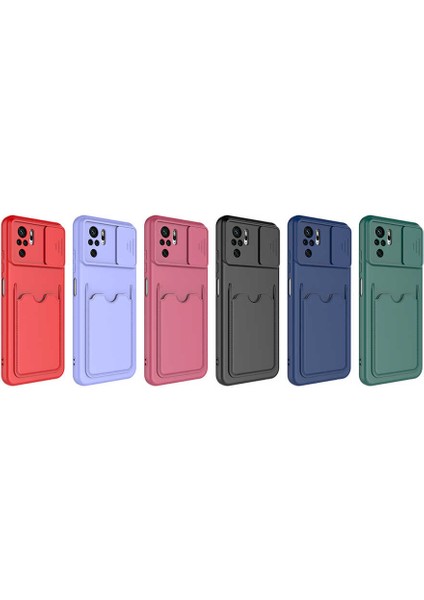 - Xiaomi Redmi Note 10S - Kılıf Slayt Sürgülü Kart Bölmeli ​Kartix Kapak - Koyu Mor