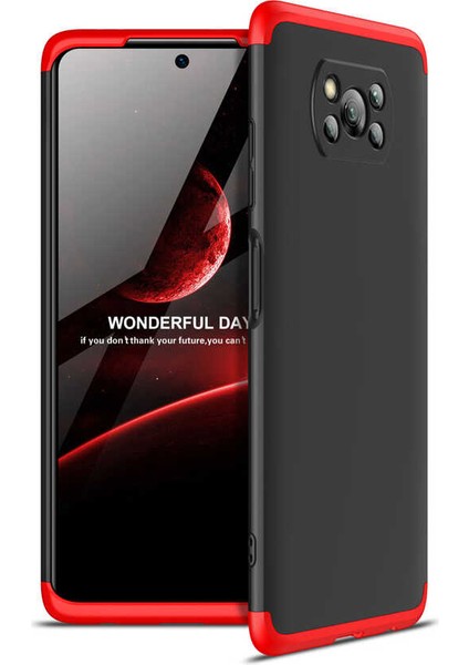 - Xiaomi Poco X3 - Kılıf Parmak izi Yapmayan 3 Parça Ays Kapak - Siyah-Kırmızı - T16321