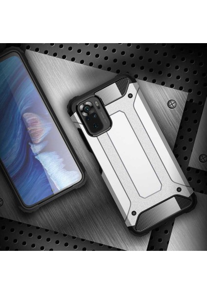 - Xiaomi Redmi Note 10S - Kılıf Çift Katman Zırh Tank Crash Military Kapak - Gold