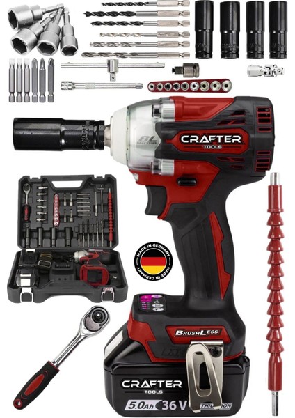 Germany 450 Nm 36 Volt 5 Ah Şarjlı Torklu Somun Sıkma Bijon Sökme Kömürsüz Matkap - Akülü 450