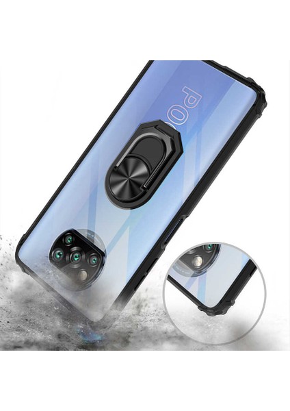 - Xiaomi Poco X3 - Kılıf Yüzüklü Arkası Şeffaf Koruyucu Mola Kapak - Kırmızı