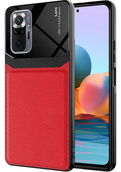 - Xiaomi Redmi Note 10 Pro - Kılıf ​deri Görünümlü Parlak Mika Tasarımlı Emiks Kapak