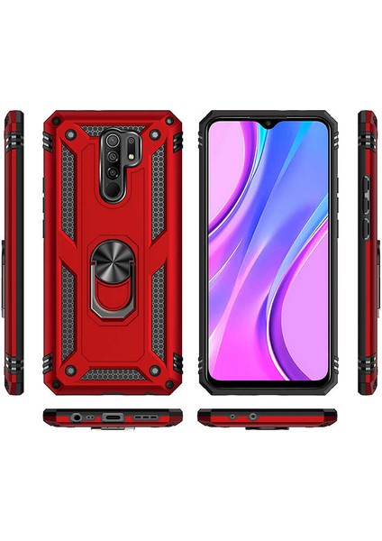 - Xiaomi Redmi 9 - Kılıf Yüzüklü Çift Katman Zırh Tank Vega Kapak