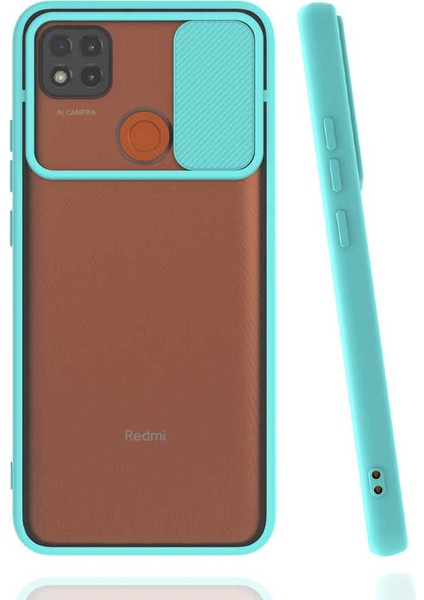 - Xiaomi Redmi 9C - Kılıf Slayt Sürgülü Arkası Buzlu Lensi Kapak - Turkuaz - T17997