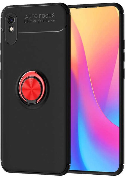 - Xiaomi Redmi 9A - Kılıf Yüzüklü Karbon Ravel Silikon Kapak - Siyah-Kırmızı - T14465