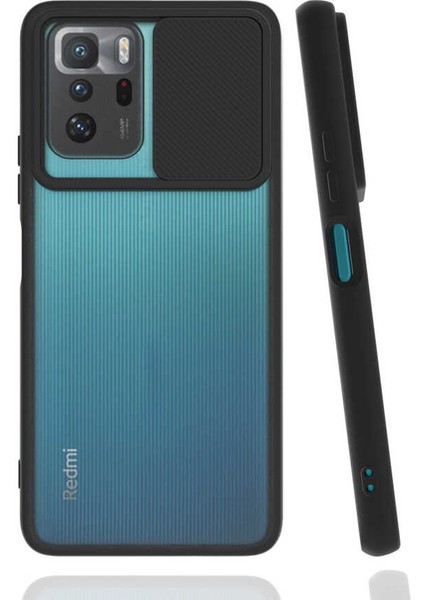 - Xiaomi Poco X3 GT - Kılıf Slayt Sürgülü Arkası Buzlu Lensi Kapak - Siyah - T19683