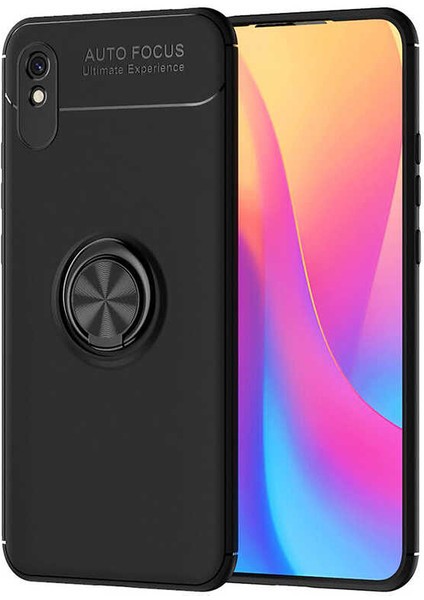 - Xiaomi Redmi 9A - Kılıf Yüzüklü Karbon Ravel Silikon Kapak - Siyah - T14465