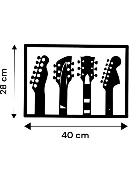 Mdf Gitar Dekoru, 4 Gitar Saplı Ahşap Duvar Panosu, Gitar Temalı Mdf Duvar Dekoru, Mdf Gitar Klavyeleri Dekoratif Duvar Panosu
