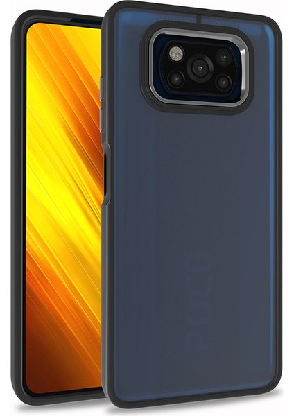 - Xiaomi Poco X3 - Kılıf Arkası Şeffaf Kamera Çevresi Parlak Zıt Renkli Flora Kapak - Siyah - T22327