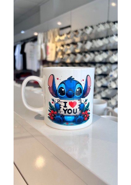 Sevimli Stitch Baskılı Kupa Bardak ,