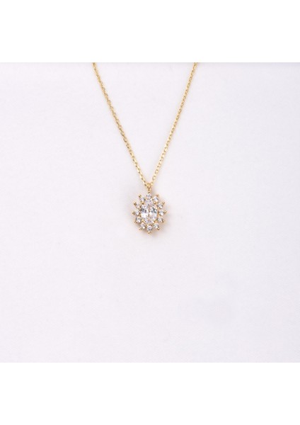 Altın Kolye - - Signity (Zirkon) 0.90 Karat Anturaj Modern Tasarım 14 Ayar Altın Kolye modelleri