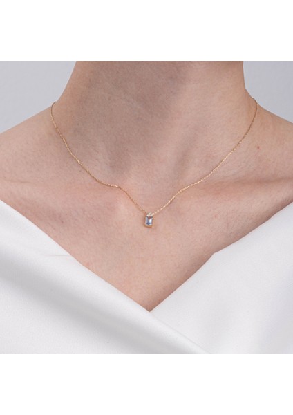 Altın Kolye - - Baget Tasarım London Blue Topaz Taşlı Şık Tarz 14 Ayar Altın Kolye fırsatları
