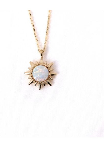 Altın Kolye - 14 Ayar Beyaz Opal Taşlı Güneş Motifli Altın Kolye fiyatları