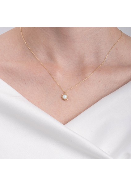 Altın Kolye - 14 Ayar Beyaz Opal Taşlı Güneş Motifli Altın Kolye indirimleri