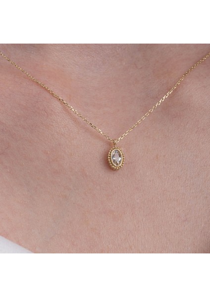 Altın Kolye - 0.50 Karat Signity (Zirkon) Taşlı Sade Minimal Tasarım 14 Ayar Altın Kolye