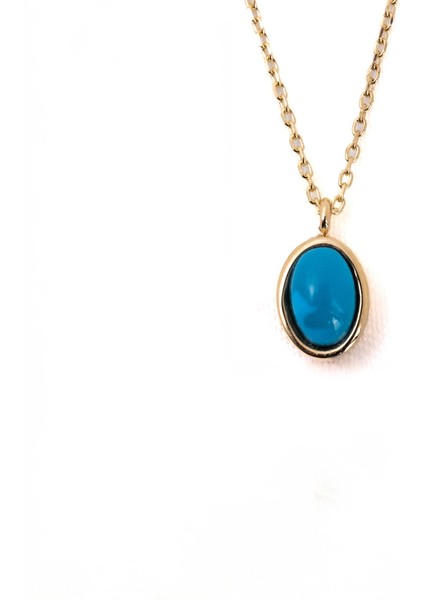 Altın Kolye - Bombeli Turkuaz (Firuze) Taşlı Sade Minimal Tasarım 14 Ayar Altın Kolye fiyatları