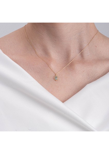 Gümüş Kolye - Vintage Tasarım Green Topaz (Su Yeşili) Taşlı 925 Ayar Gümüş Kolye indirimleri