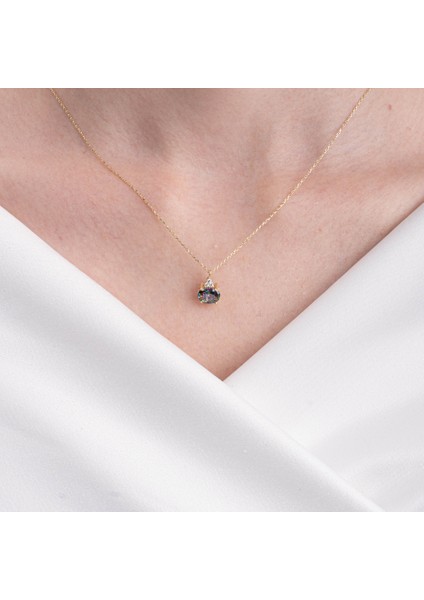 Altın Kolye - - 1.15 Karat Mistik Topaz Taşlı Zirkon Taşlarla Süslenmiş Sade Modern Tasarım 14 Ayar Altın Kolye modelleri