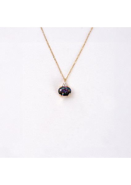 Altın Kolye - - 1.15 Karat Mistik Topaz Taşlı Zirkon Taşlarla Süslenmiş Sade Modern Tasarım 14 Ayar Altın Kolye fırsatları